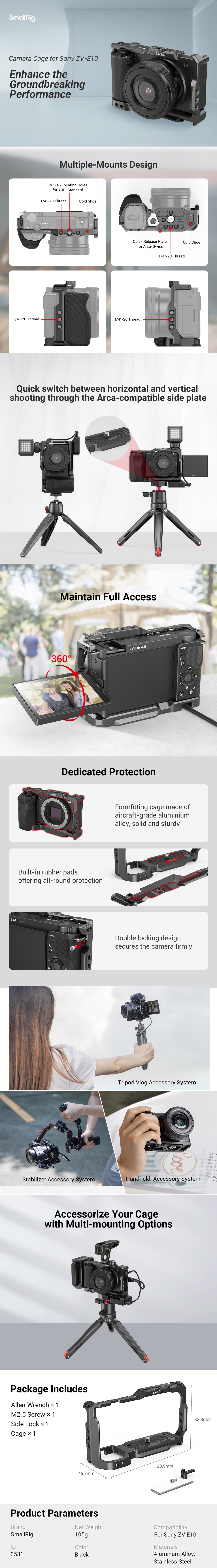 SmallRig Camera Cage for Sony ZV-E10 (Shipping Area: North 