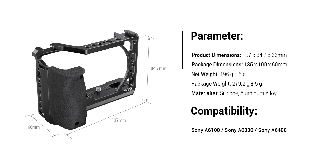 SmallRig Camera Cage with Silicone Handle for Sony A6100/A6300